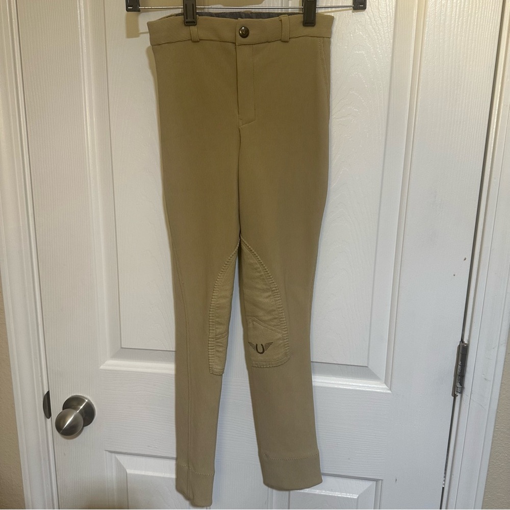 Tuffrider Tan Front Zip Knee Patch Riding Jodhpurs